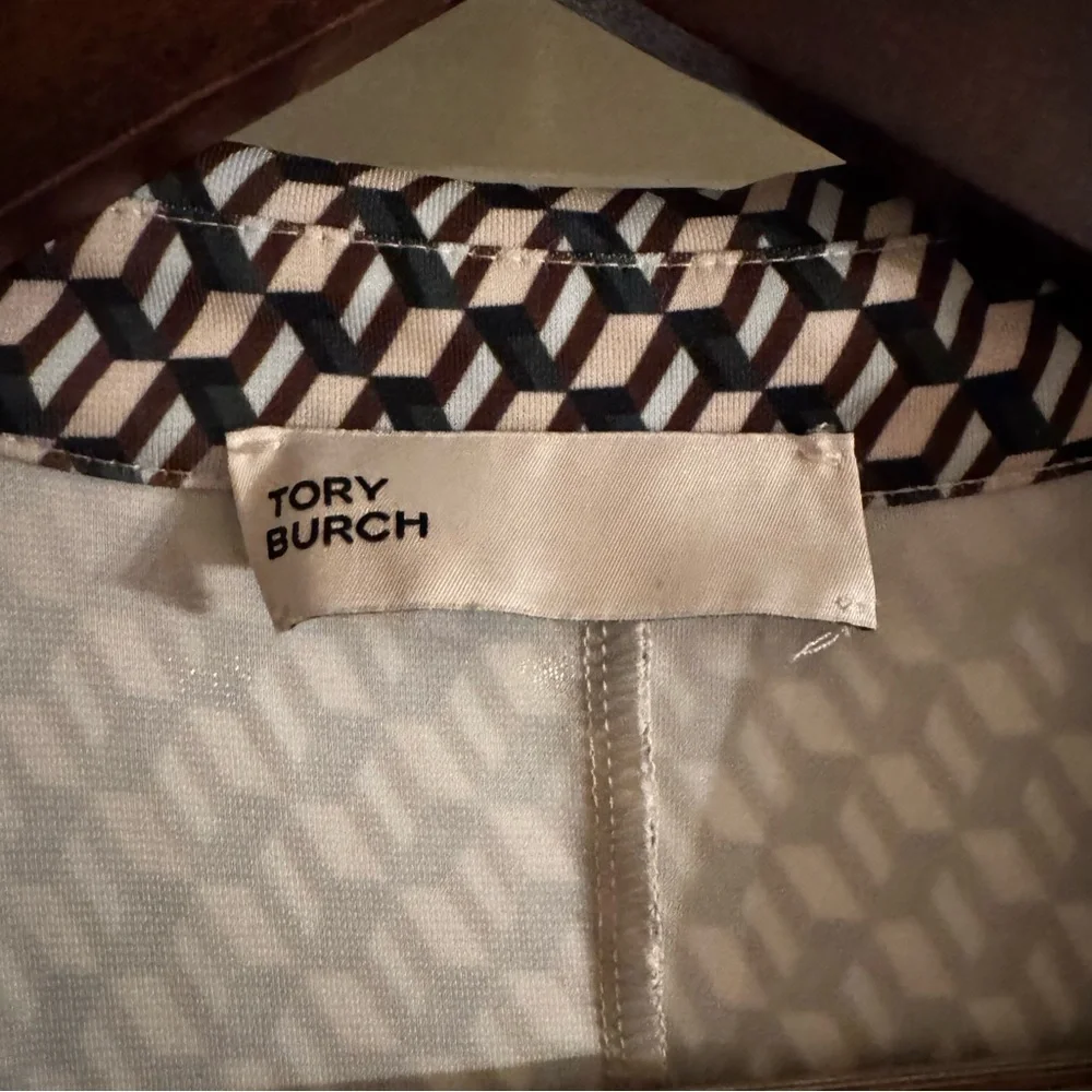 Tory Burch Green and White Printed Short-Sleeve Shirt Dress